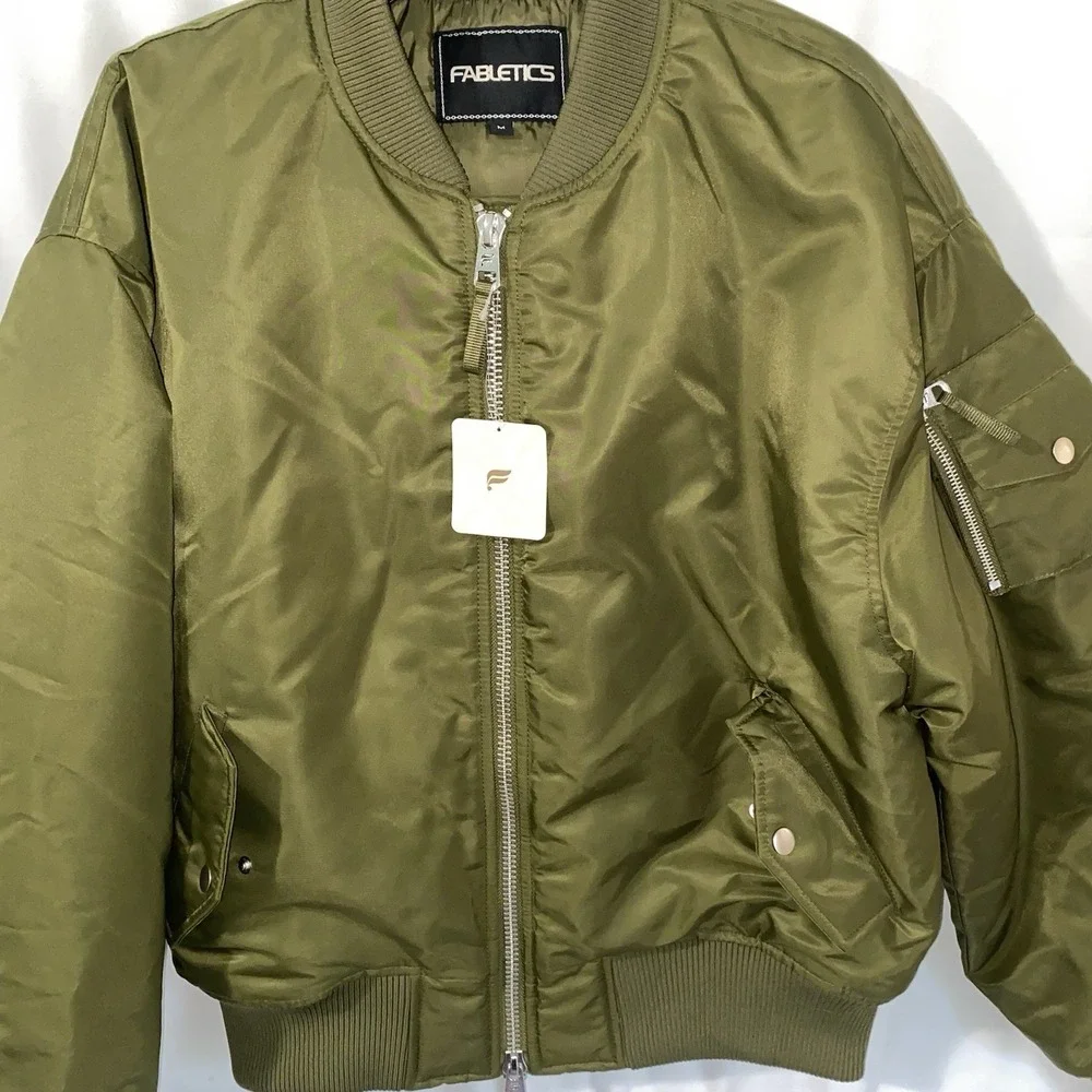 NWT Fabletics Iconic Bomber Jacket‎ Women's Medium In Dark Moss